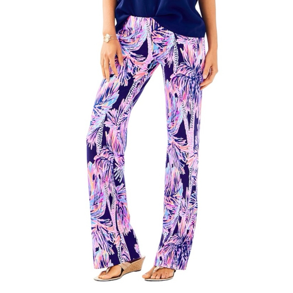 NWT Lilly Pulitzer Palazzo Georgia May Pants in Bright Navy Palms Up | Size XS